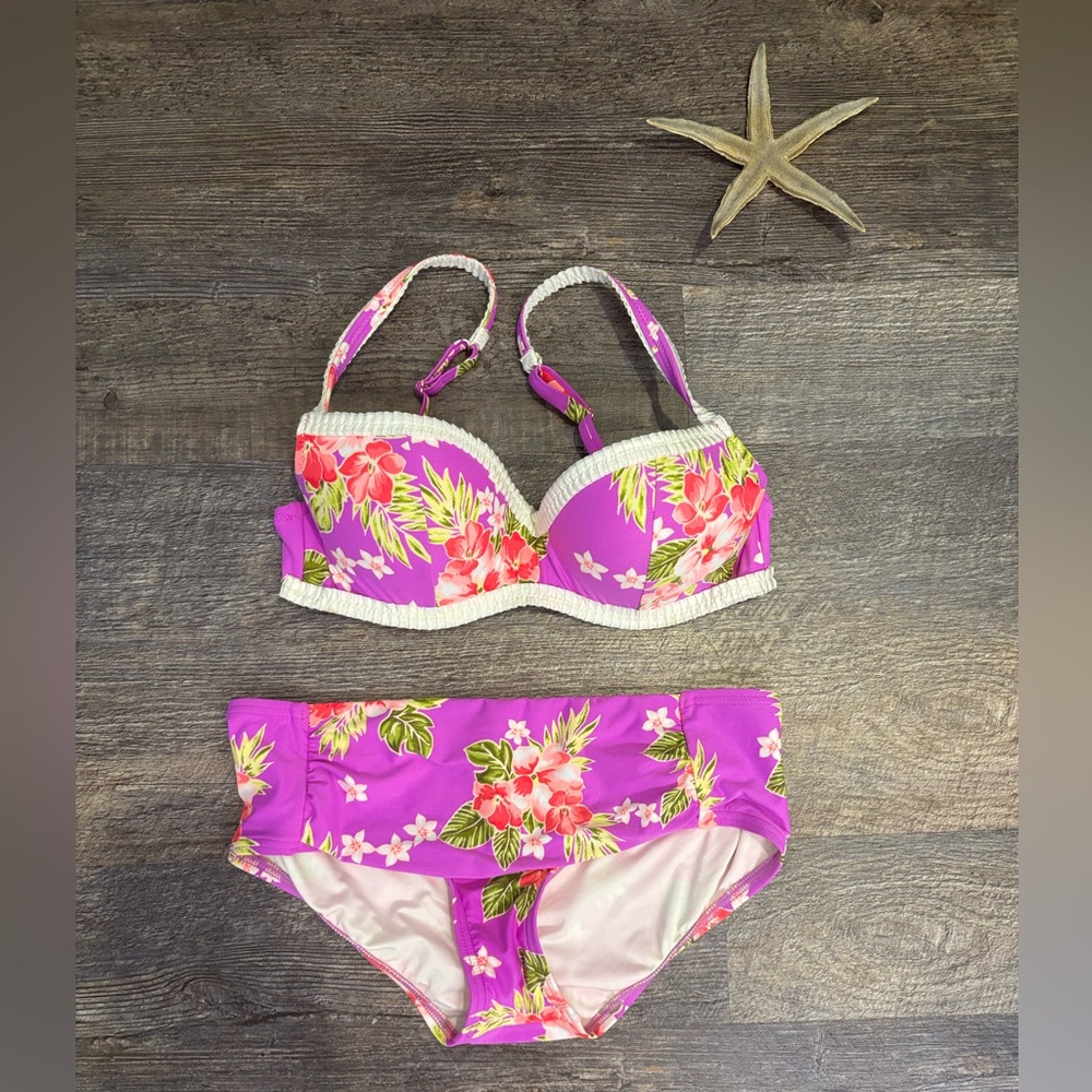 Betsey Johnson Purple Floral Bikini with push up top
